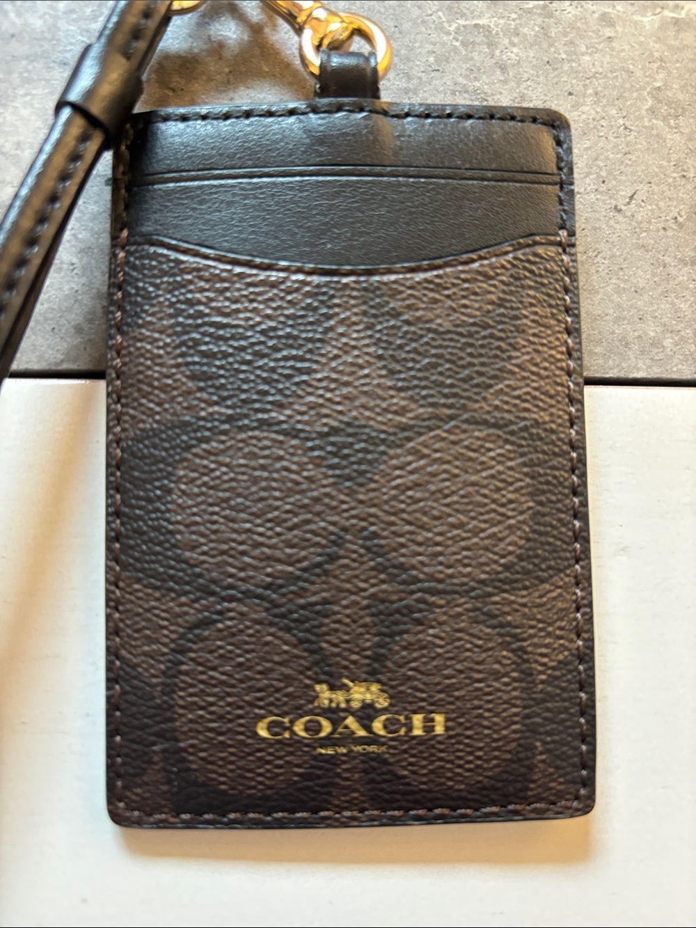 COACH Brown Signature Card Holder with Lanyard and Gold Hardware - Picture 5 of 5